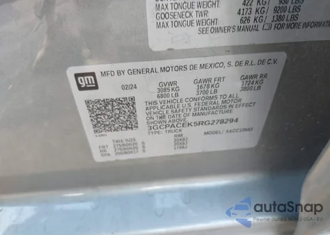 2024 Chevrolet Silverado 1500 2Wd Short Bed Lt z USA, uszkodzony, nr VIN 3GCPACEK5RG278294